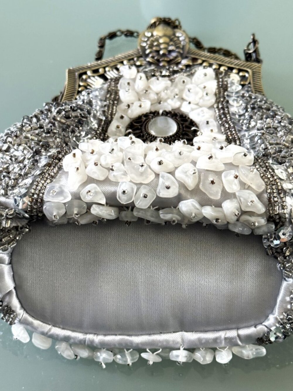 Evening clutch beaded stone handmade handbag - Picture 7 of 9